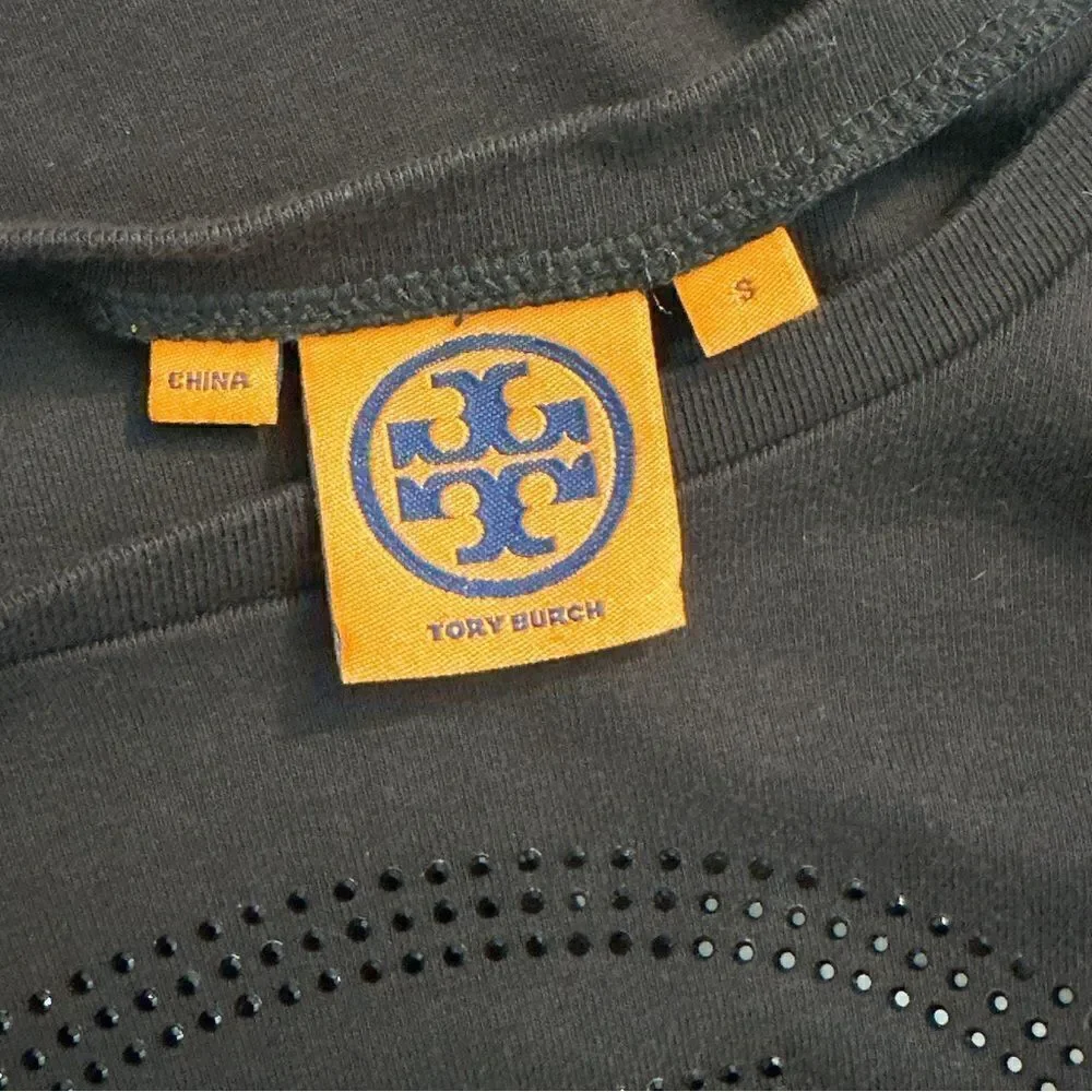 TORY BURCH Rhinestone Logo Black T-Shirt